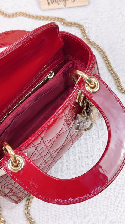 Dior Red Patent Mini Lady Dior GHW