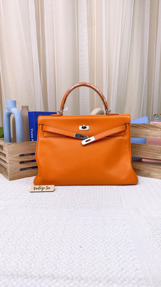 Hermes Orange Ever-colour Kelly 35 PHW