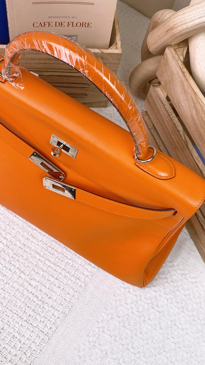 Hermes Orange Ever-colour Kelly 35 PHW