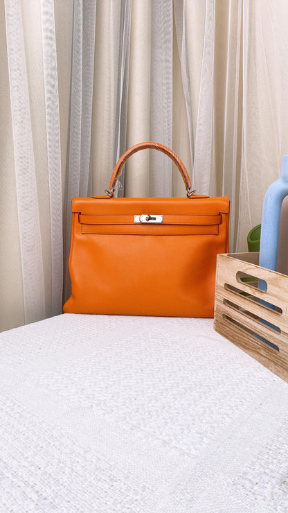 Hermes Orange Ever-colour Kelly 35 PHW