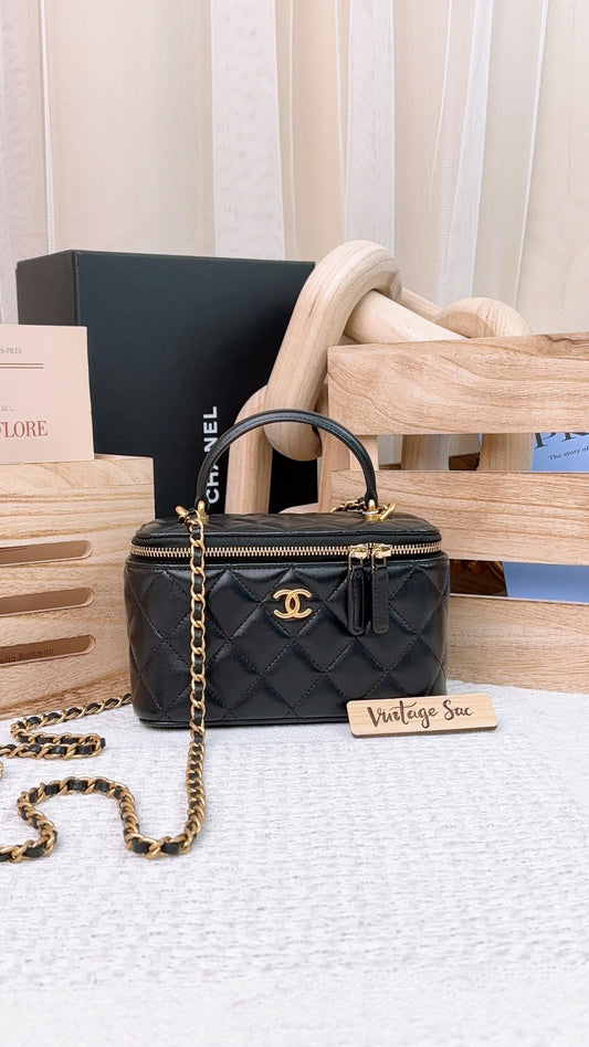 Chanel Black Lambskin Top Handle Vanity Bag GHW