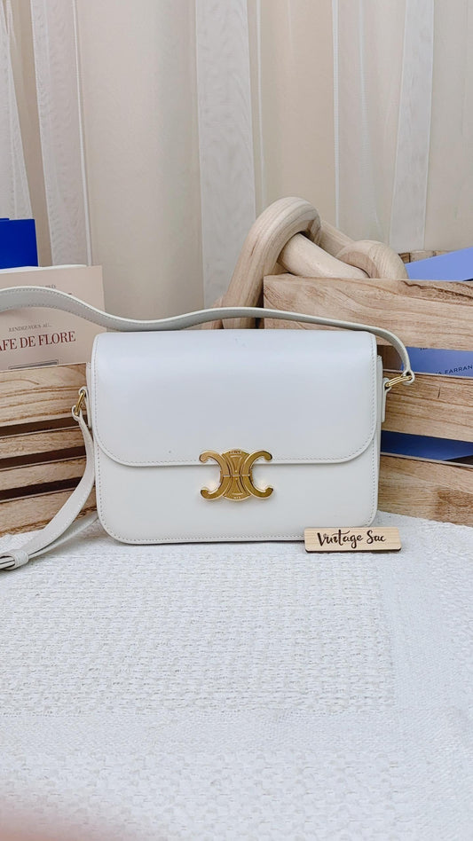 Celine White Calfskin Classique Triomphe Bag GHW