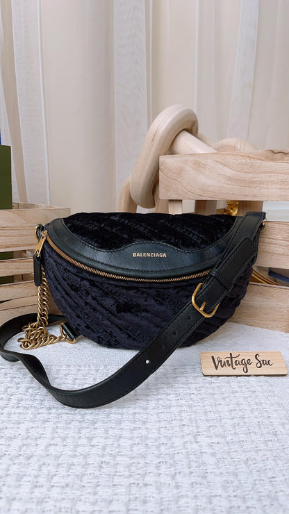 Balenciaga Black Velvet Small Souvenir Belt bag&nbsp;