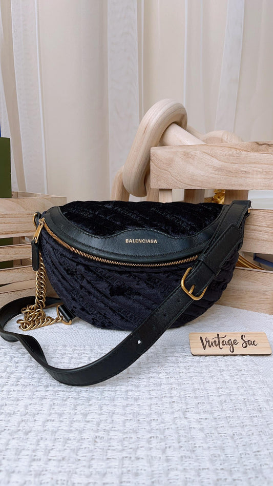 Balenciaga Black Velvet Small Souvenir Belt bag&nbsp;