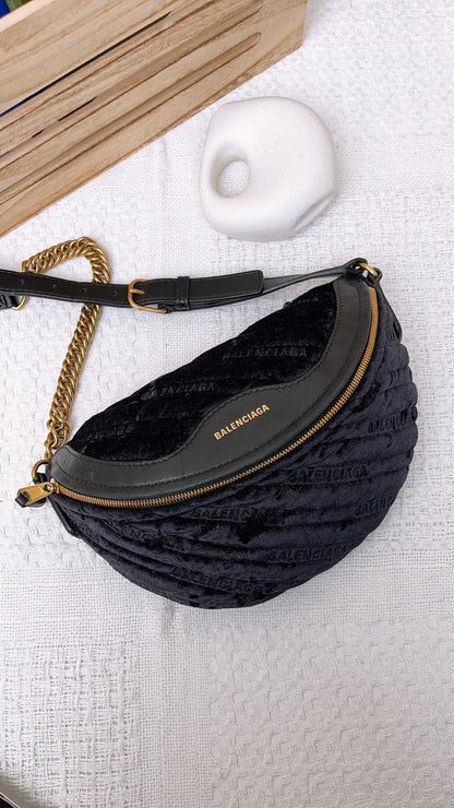 Balenciaga Black Velvet Small Souvenir Belt bag&nbsp;