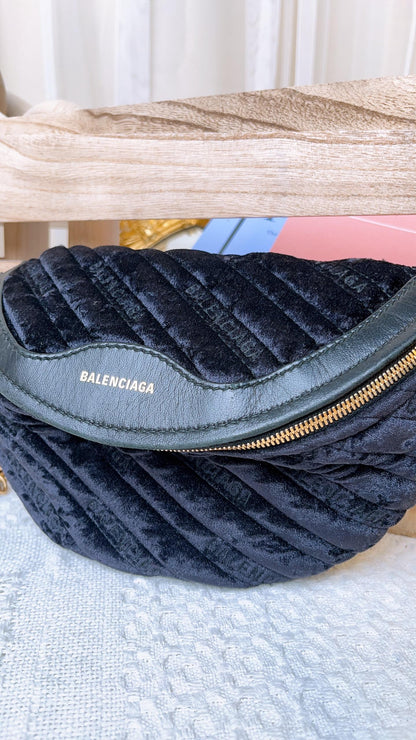 Balenciaga Black Velvet Small Souvenir Belt bag&nbsp;