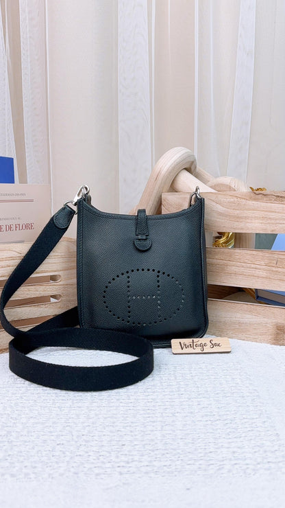 Hermes Noir Epsom Mini Evelyne PHW