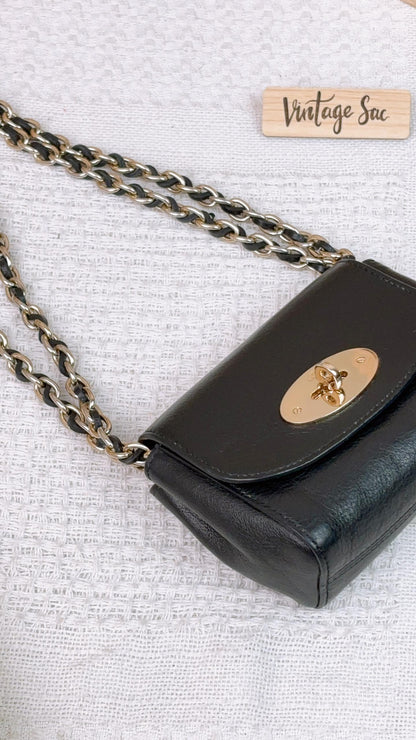 Mulbery Black Goatskin Mini Lily Crossbody Chain Bag