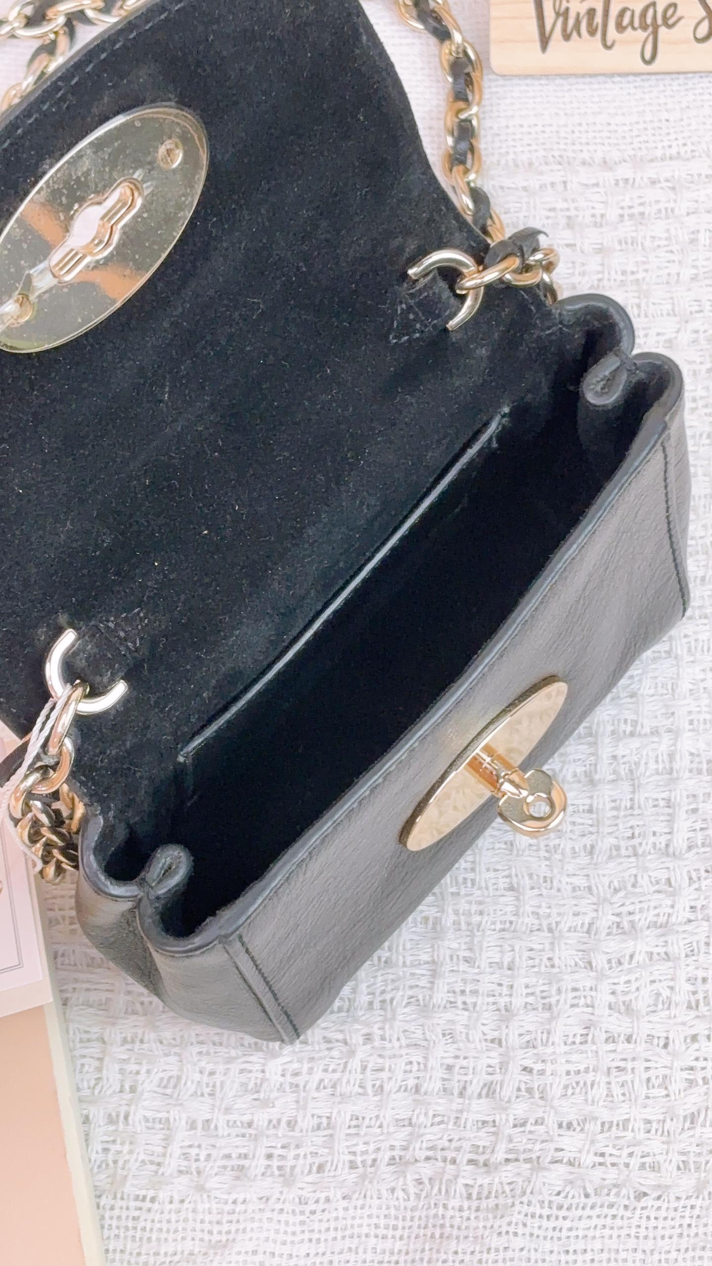 Mulbery Black Goatskin Mini Lily Crossbody Chain Bag