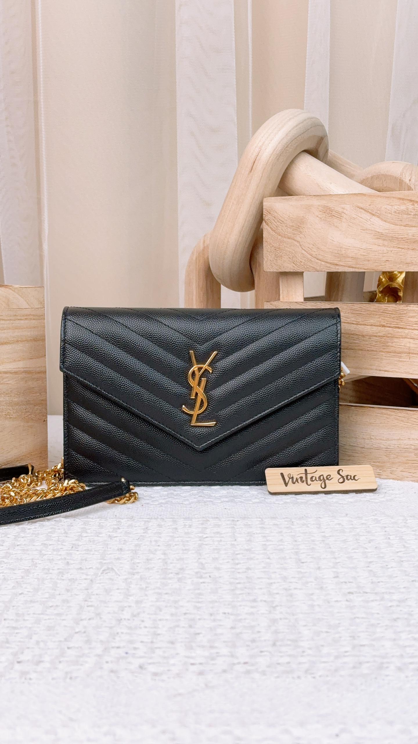 YSL Black Grained Calfskin Small Envelope WOC GHW