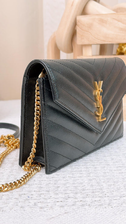 YSL Black Grained Calfskin Small Envelope WOC GHW