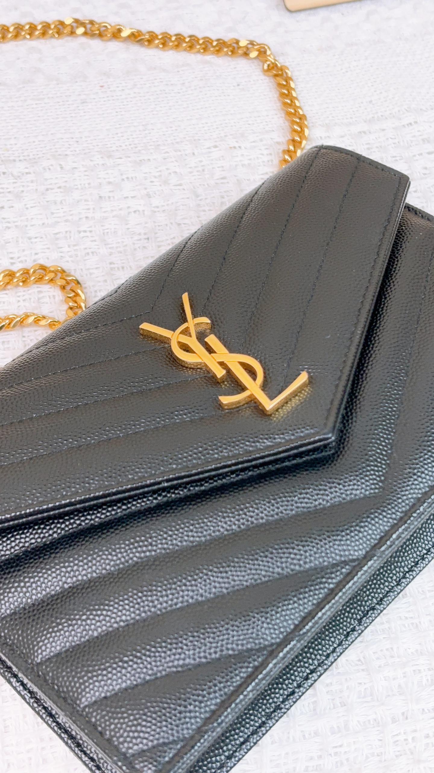 YSL Black Grained Calfskin Small Envelope WOC GHW