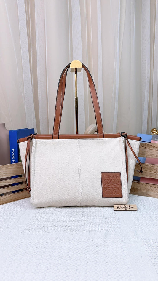 Loewe Brown Beige Canvas Cushion Tote