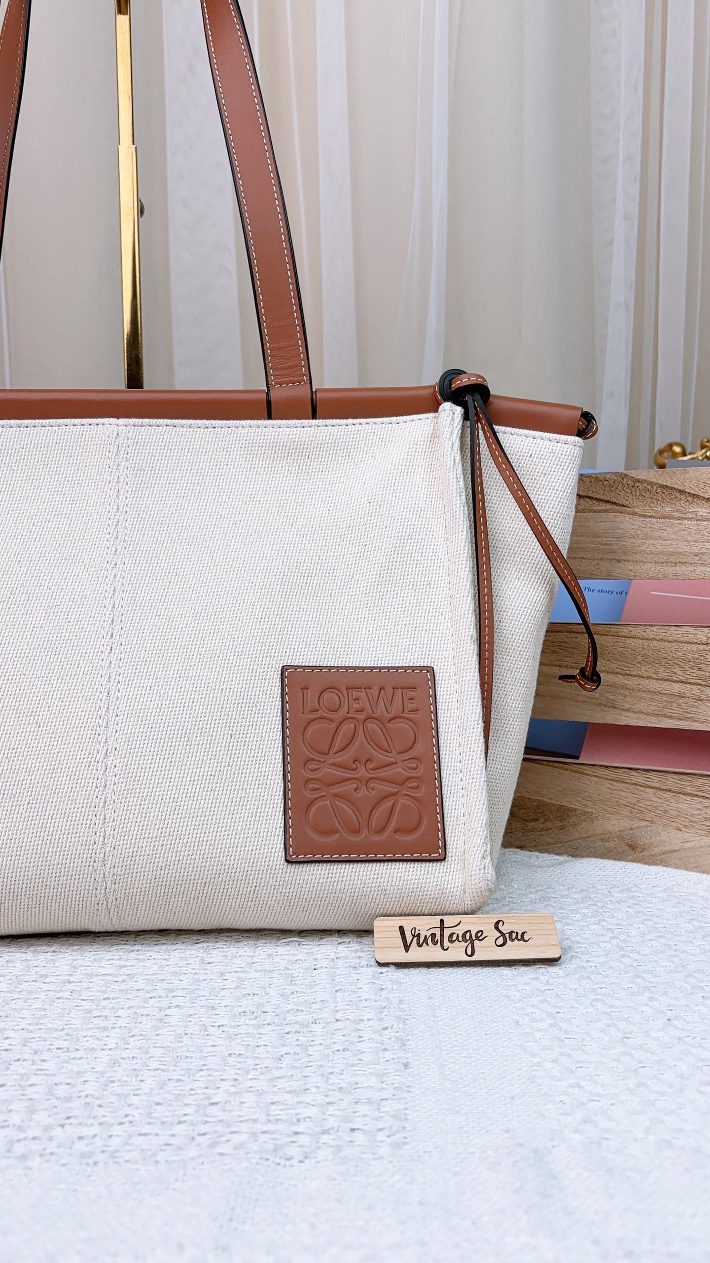 Loewe Brown Beige Canvas Cushion Tote