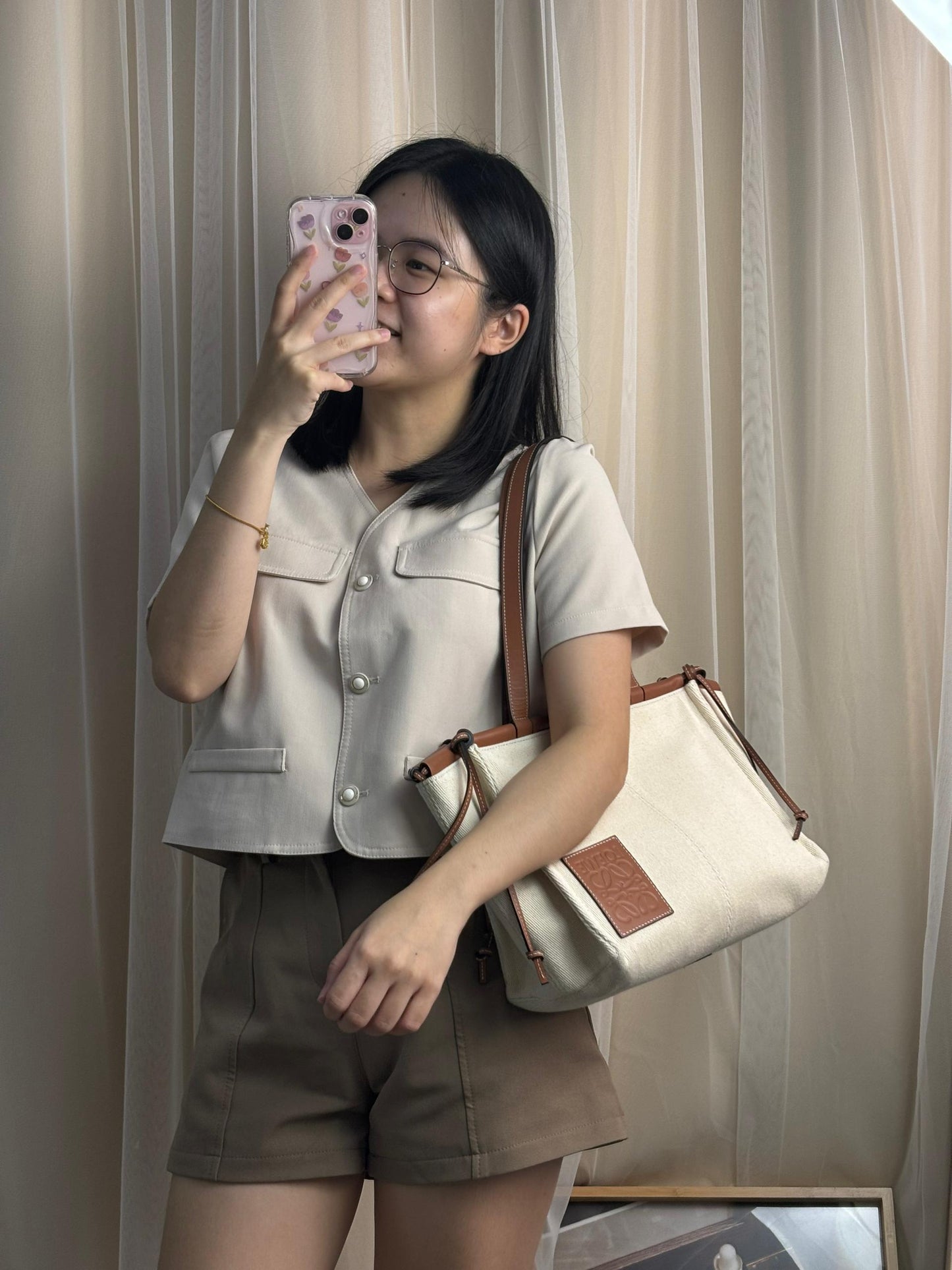 Loewe Brown Beige Canvas Cushion Tote