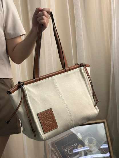 Loewe Brown Beige Canvas Cushion Tote