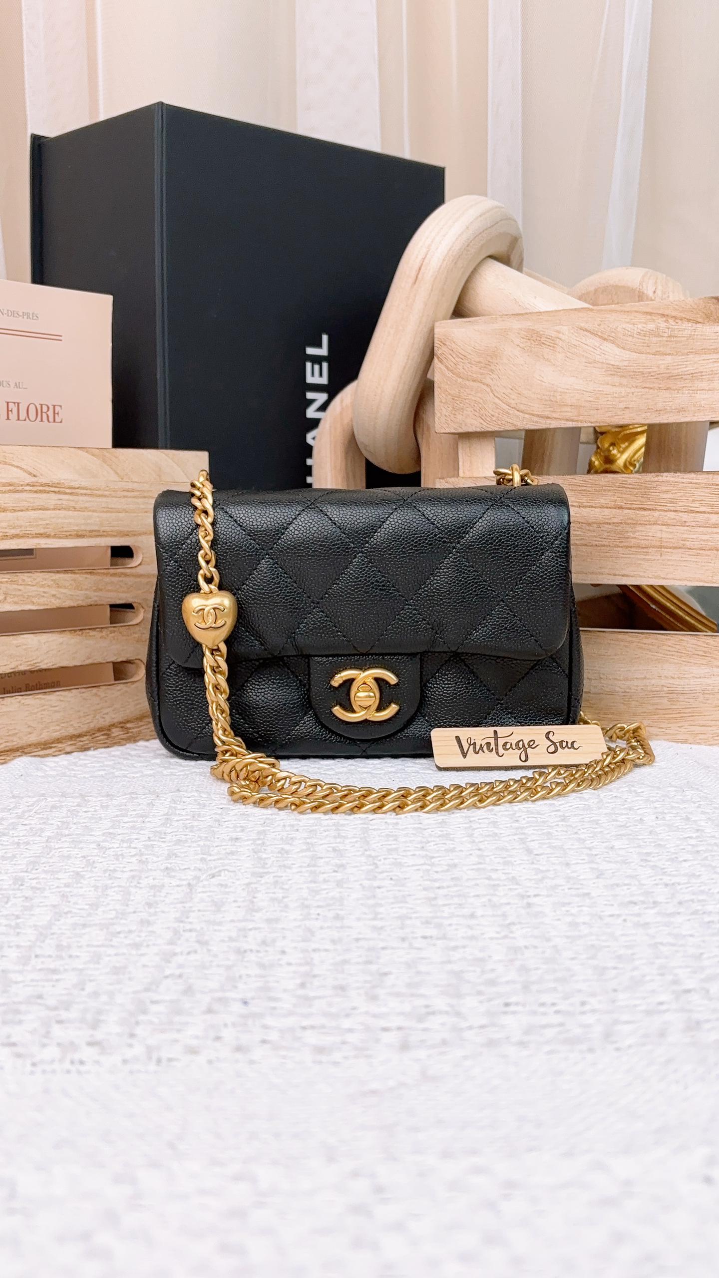 Chanel Black Caviar Mini Flap Bag with Heart Crush GHW