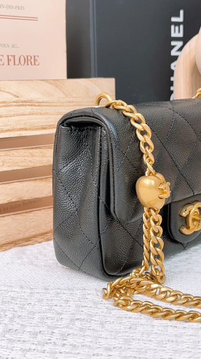 Chanel Black Caviar Mini Flap Bag with Heart Crush GHW