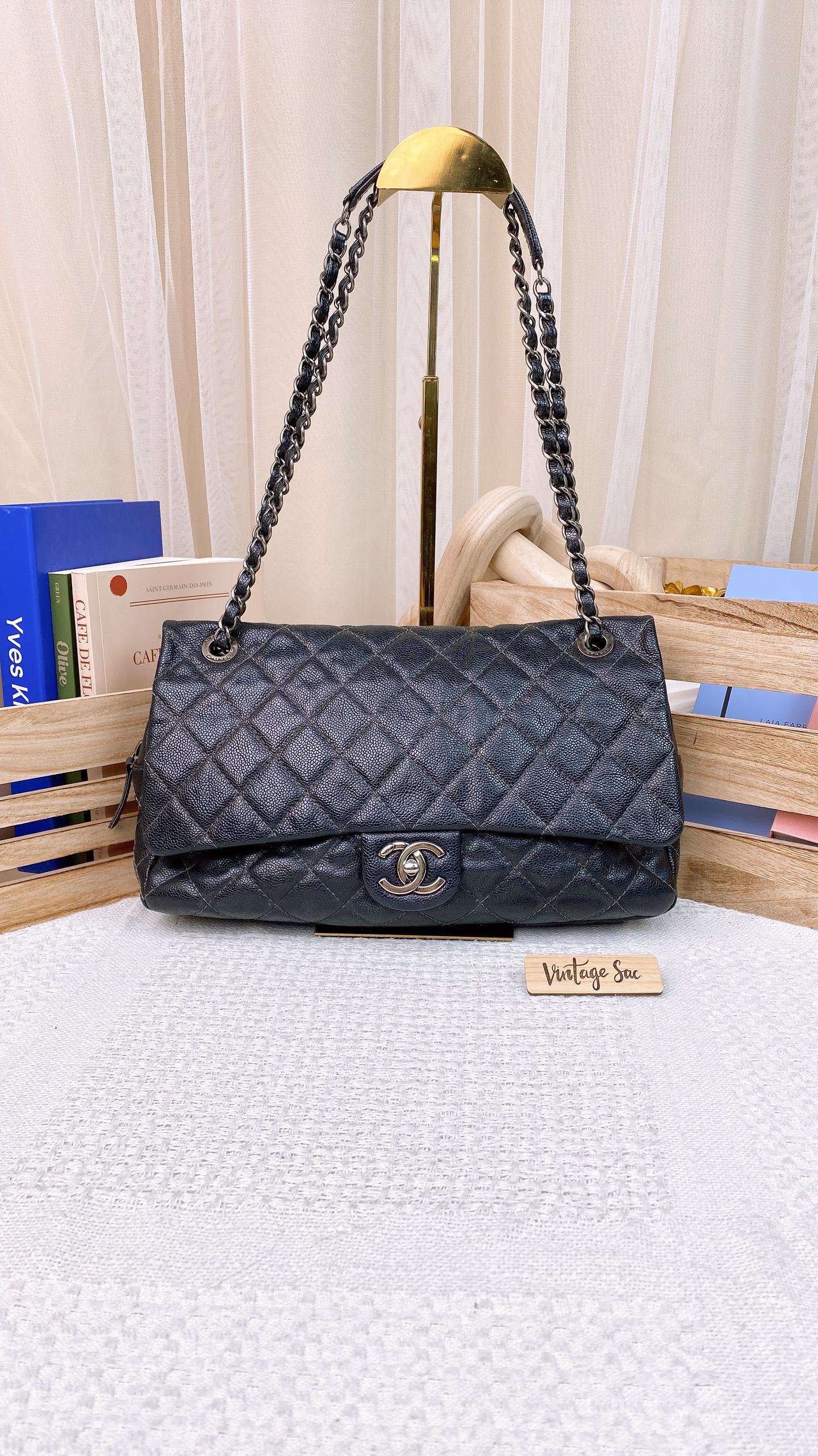 Chanel Black Caviar Jumbo Easy Flap (RHW)