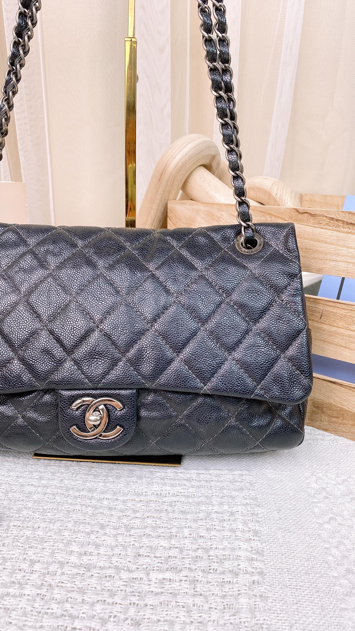 Chanel Black Caviar Jumbo Easy Flap (RHW)