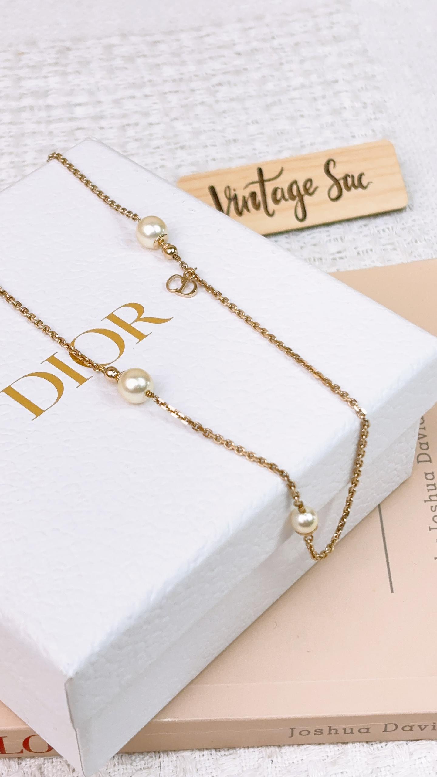 Dior Light Gold Pearl CD Necklace