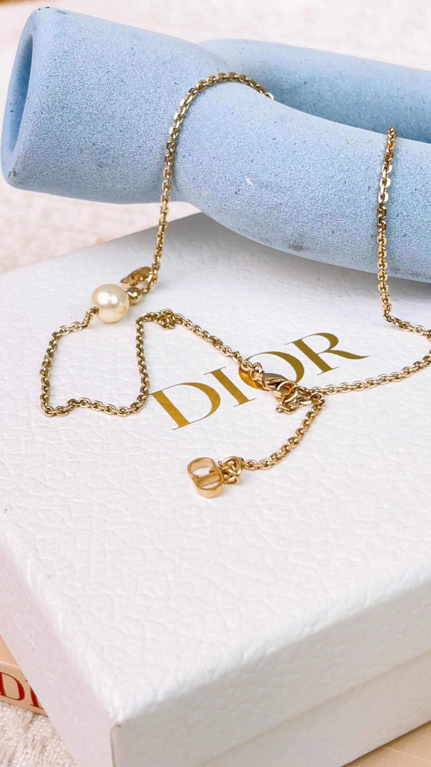 Dior Light Gold Pearl CD Necklace