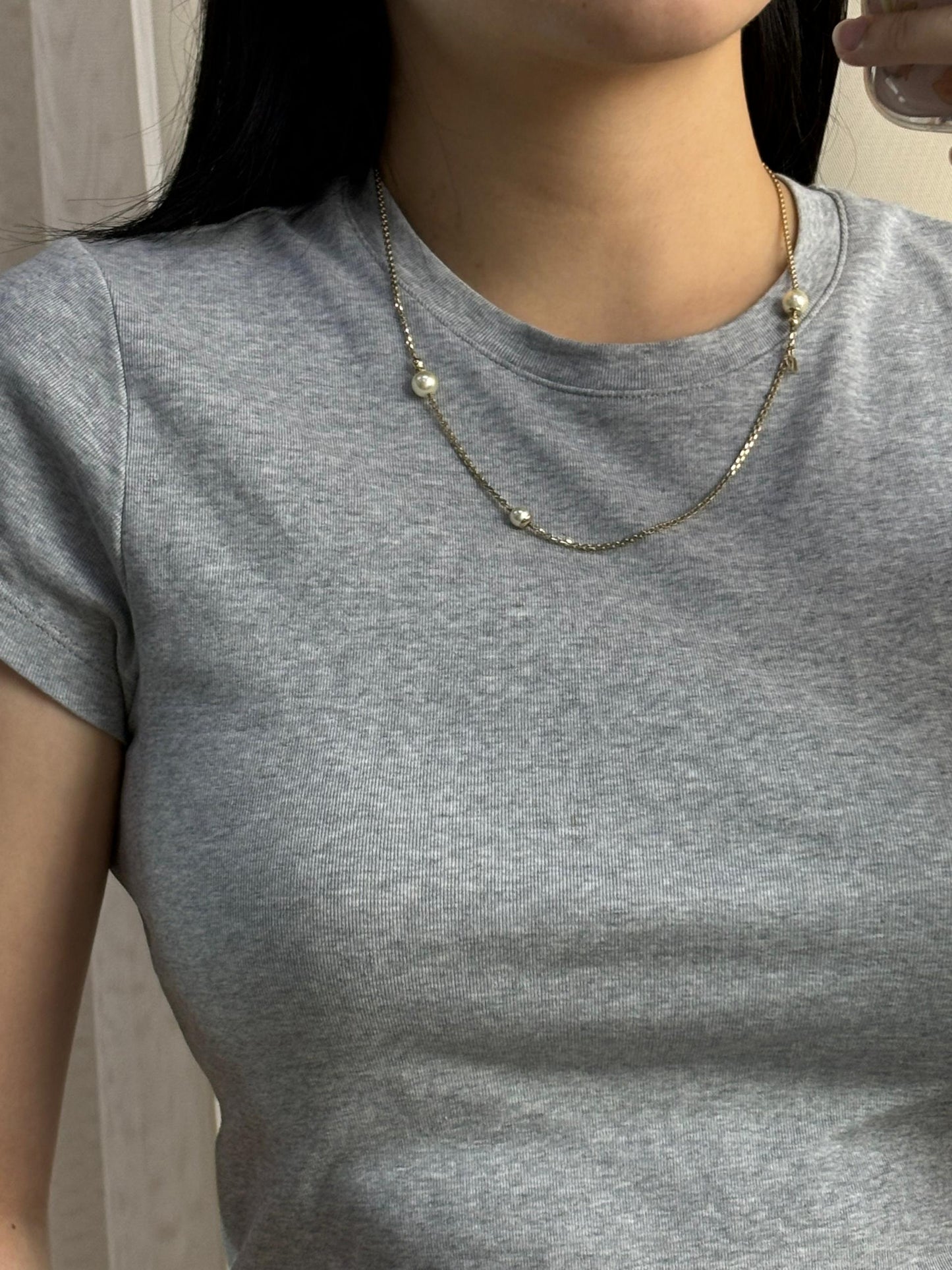 Dior Light Gold Pearl CD Necklace