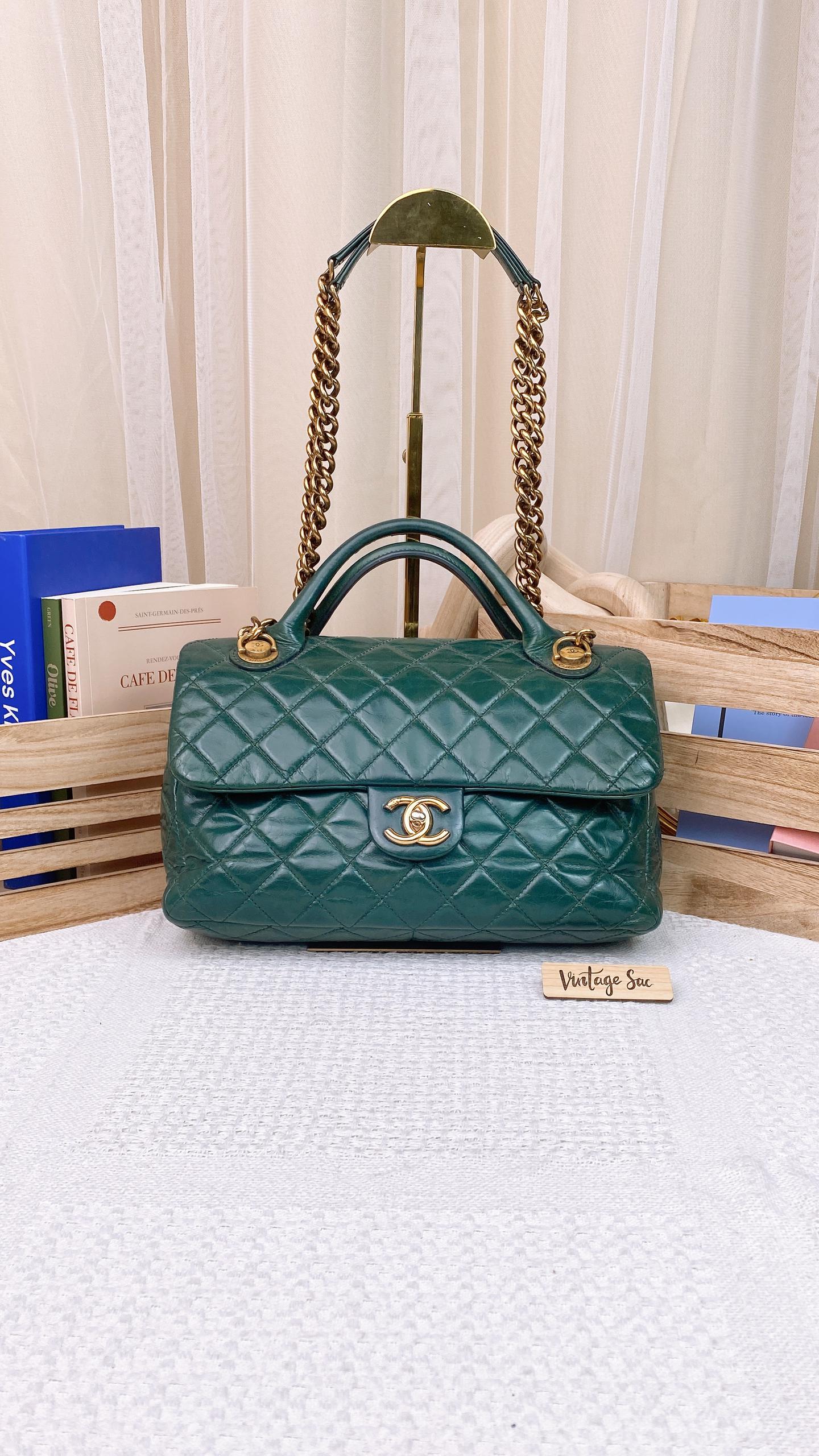 Chanel Green Glazed Calfskin Rock Castle Flap Bag (GHW)