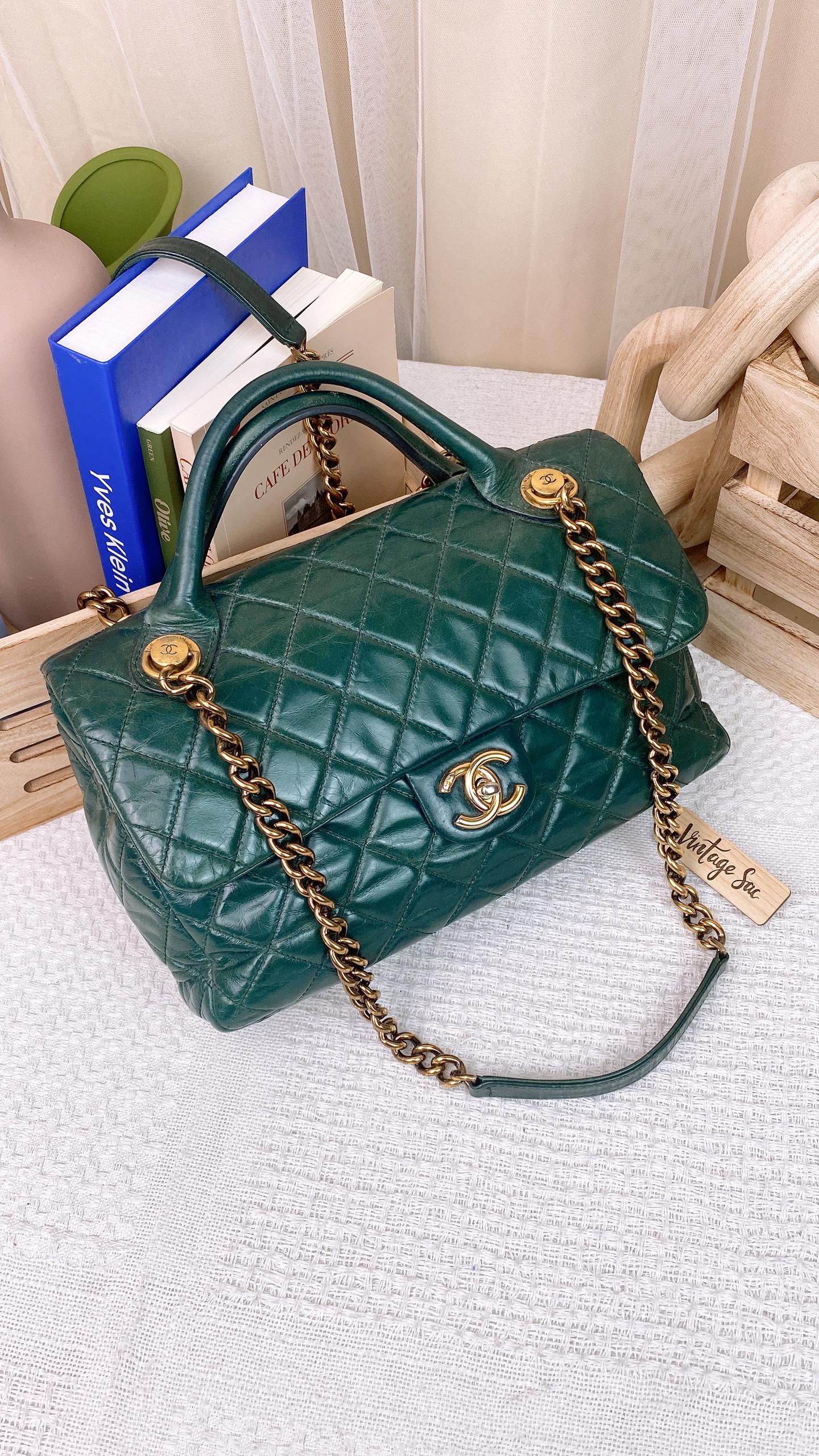 Chanel Green Glazed Calfskin Rock Castle Flap Bag (GHW)