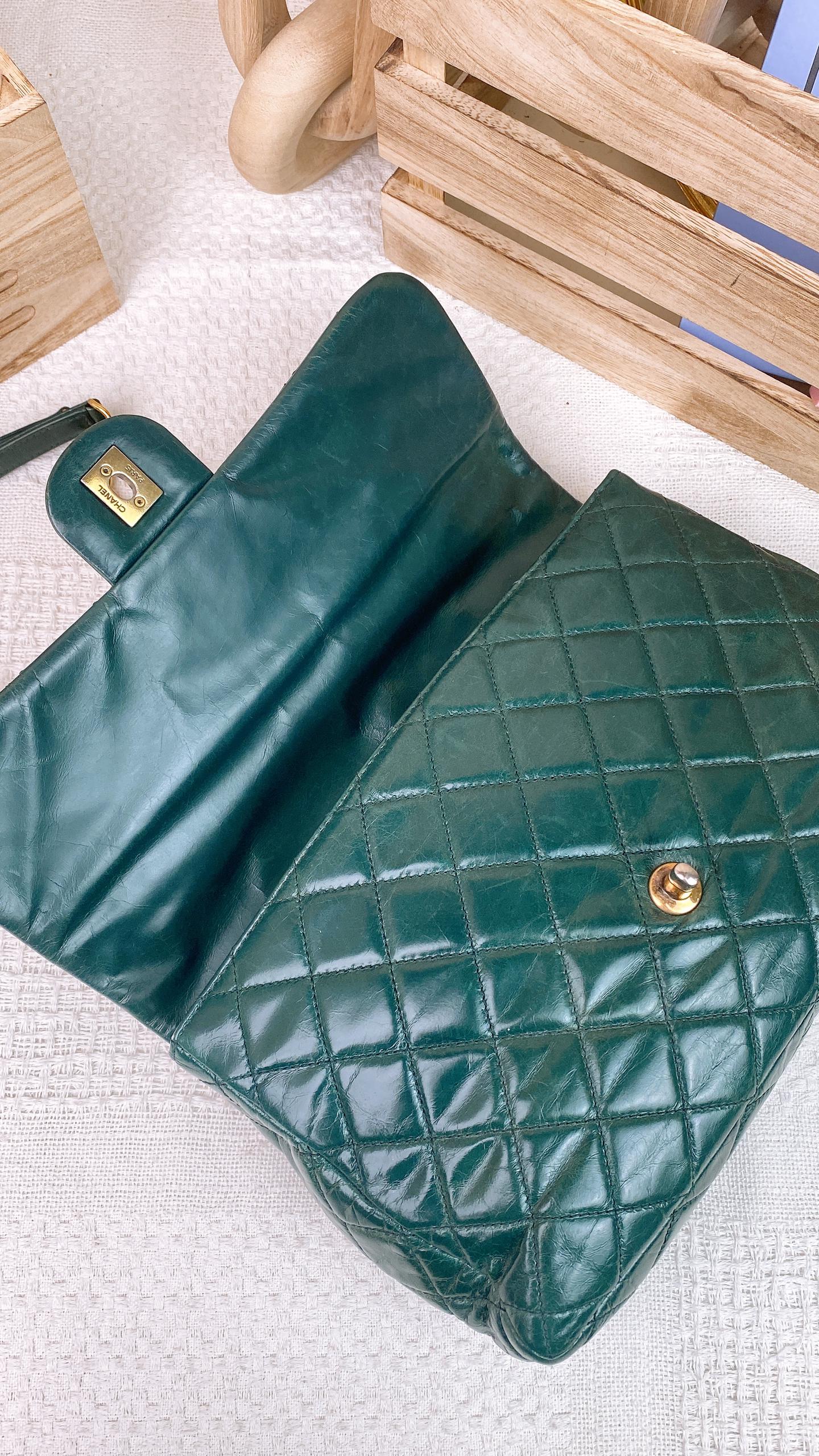 Chanel Green Glazed Calfskin Rock Castle Flap Bag (GHW)