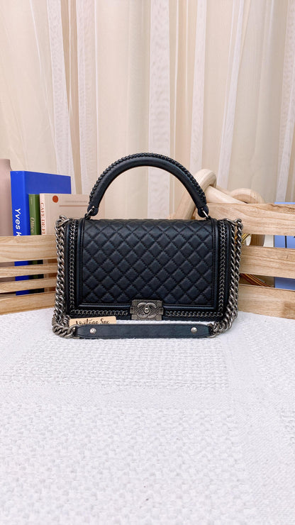 Chanel Black Calfskin New Medium Top Handle Bag (RHW)