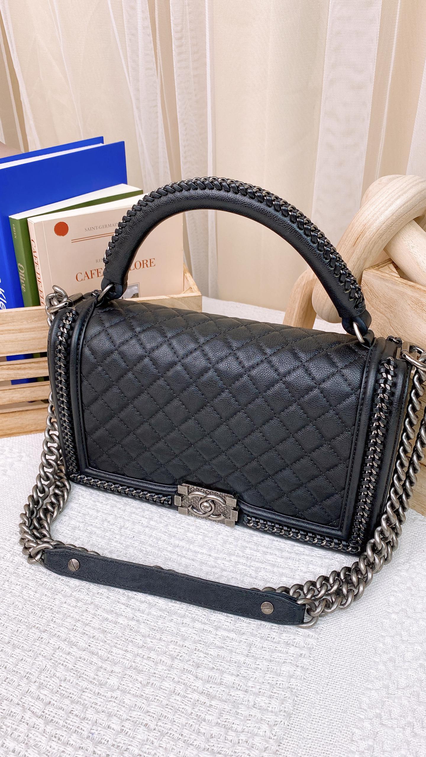 Chanel Black Calfskin New Medium Top Handle Bag (RHW)