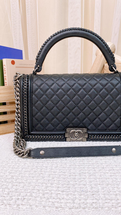 Chanel Black Calfskin New Medium Top Handle Bag (RHW)