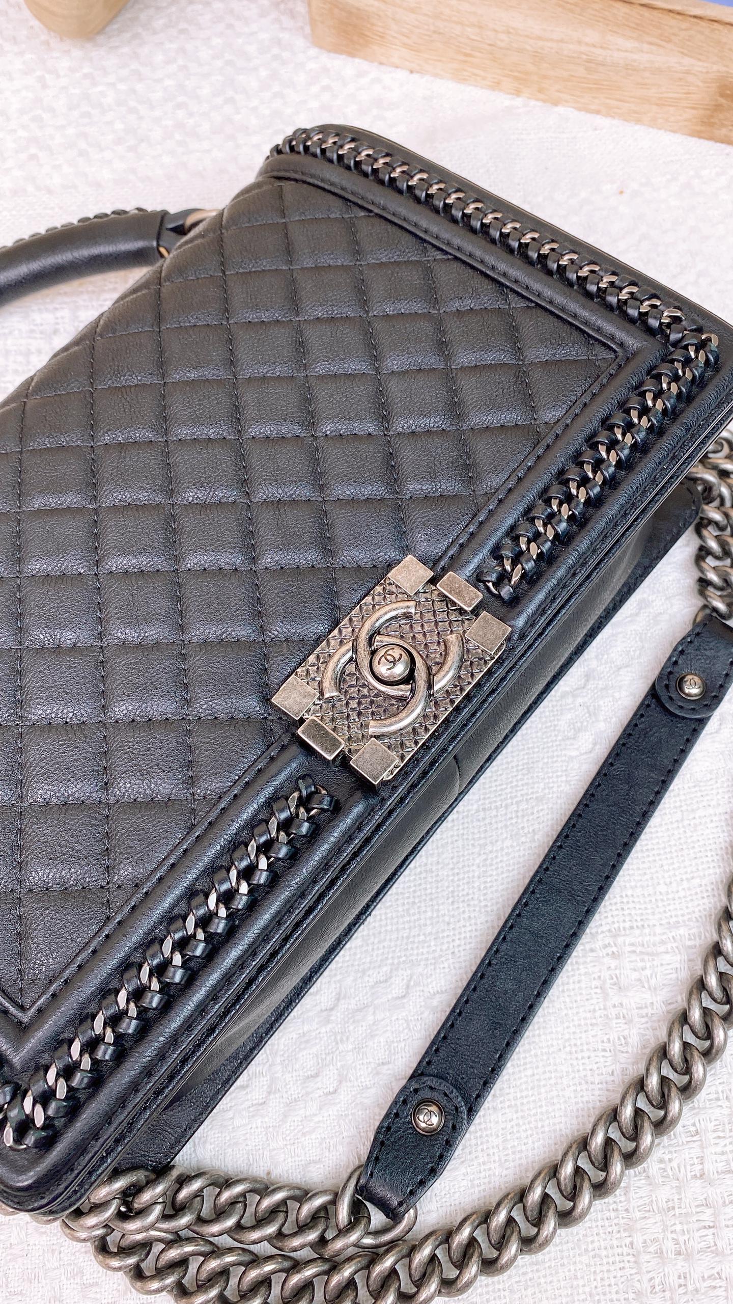 Chanel Black Calfskin New Medium Top Handle Bag (RHW)