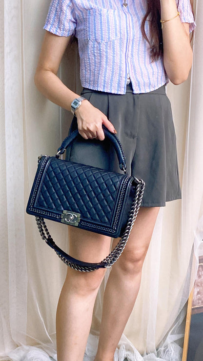 Chanel Black Calfskin New Medium Top Handle Bag (RHW)