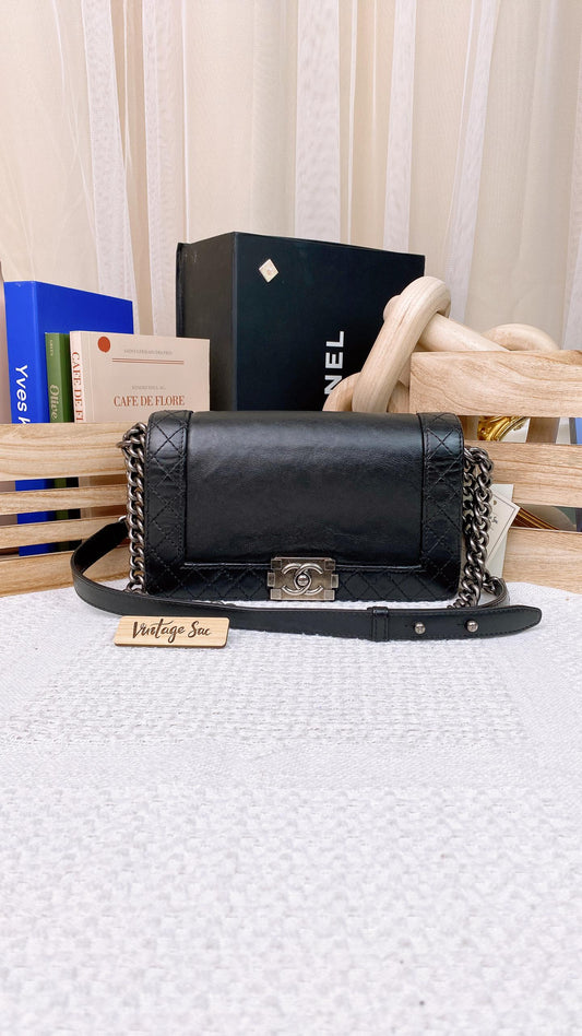 Chanel Black Medium Calfskin Reverso Boy Flap (RHW)