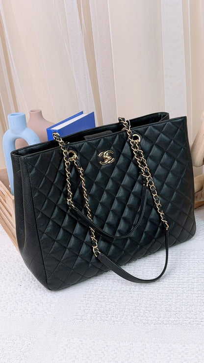 Chanel Black Caviar Classic Timeless Shopper Tote LGHW