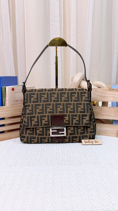 Fendi Brown Zucca Canvas Vintage Mama Baguette SHW