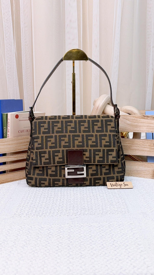 Fendi Brown Zucca Canvas Vintage Mama Baguette SHW