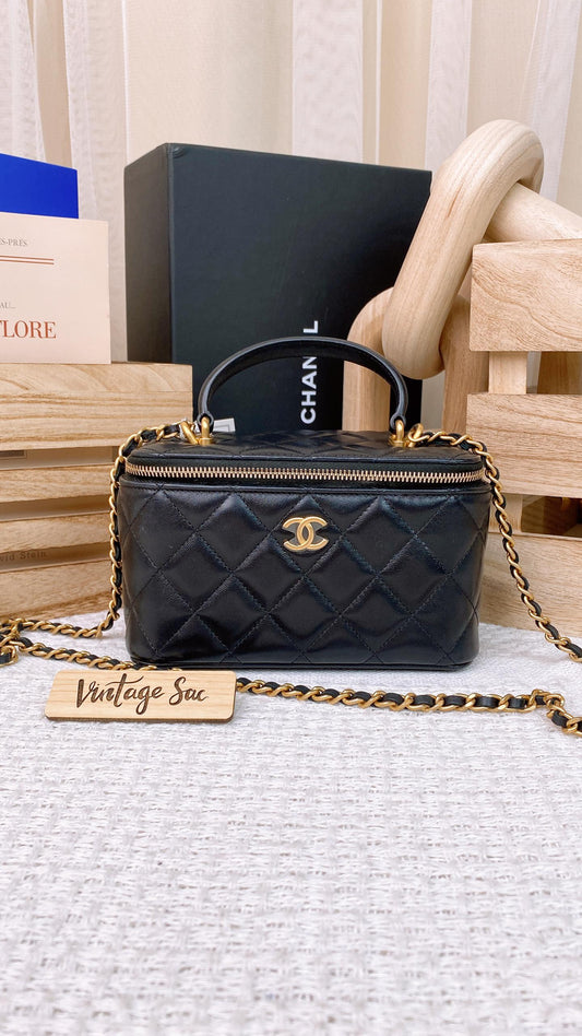 Chanel Black Lambskin Top Handle Vanity (GHW)