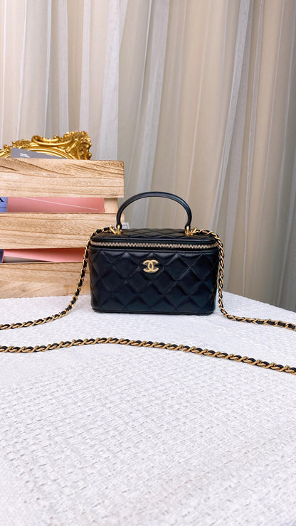 Chanel Black Lambskin Top Handle Vanity (GHW)