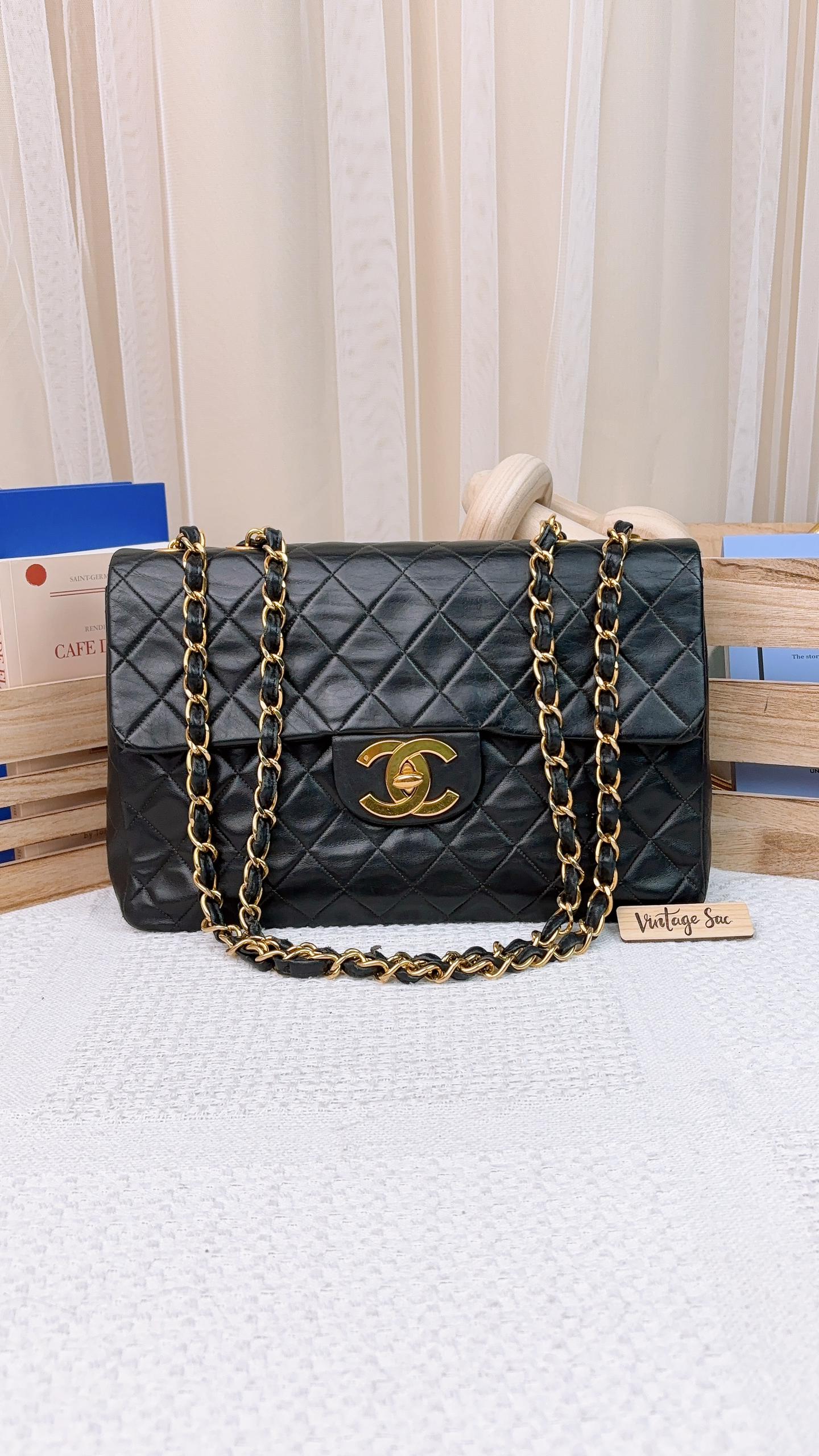 Chanel Black Lambskin Vintage Maxi CC Flap Bag GHW