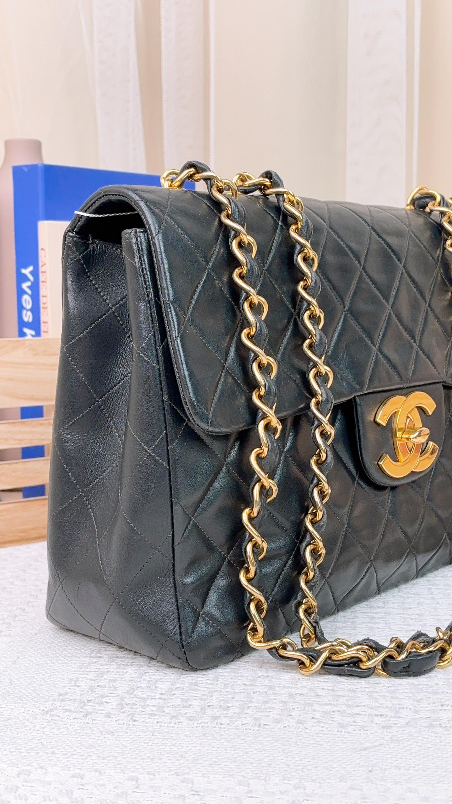 Chanel Black Lambskin Vintage Maxi CC Flap Bag GHW