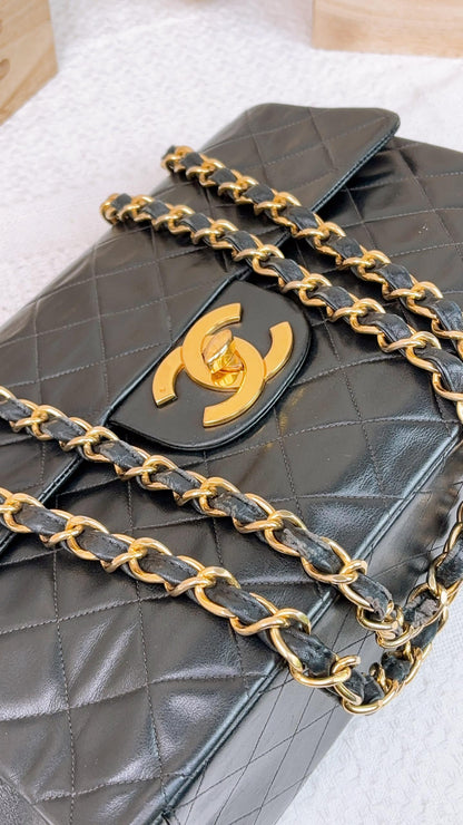 Chanel Black Lambskin Vintage Maxi CC Flap Bag GHW