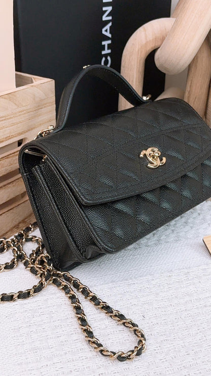 Chanel Black Caviar 25C Top Handle Clutch on Chain LGHW