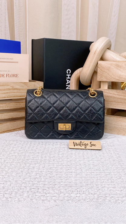 Chanel Black Aged Calfskin Mini 2.55 (GHW)