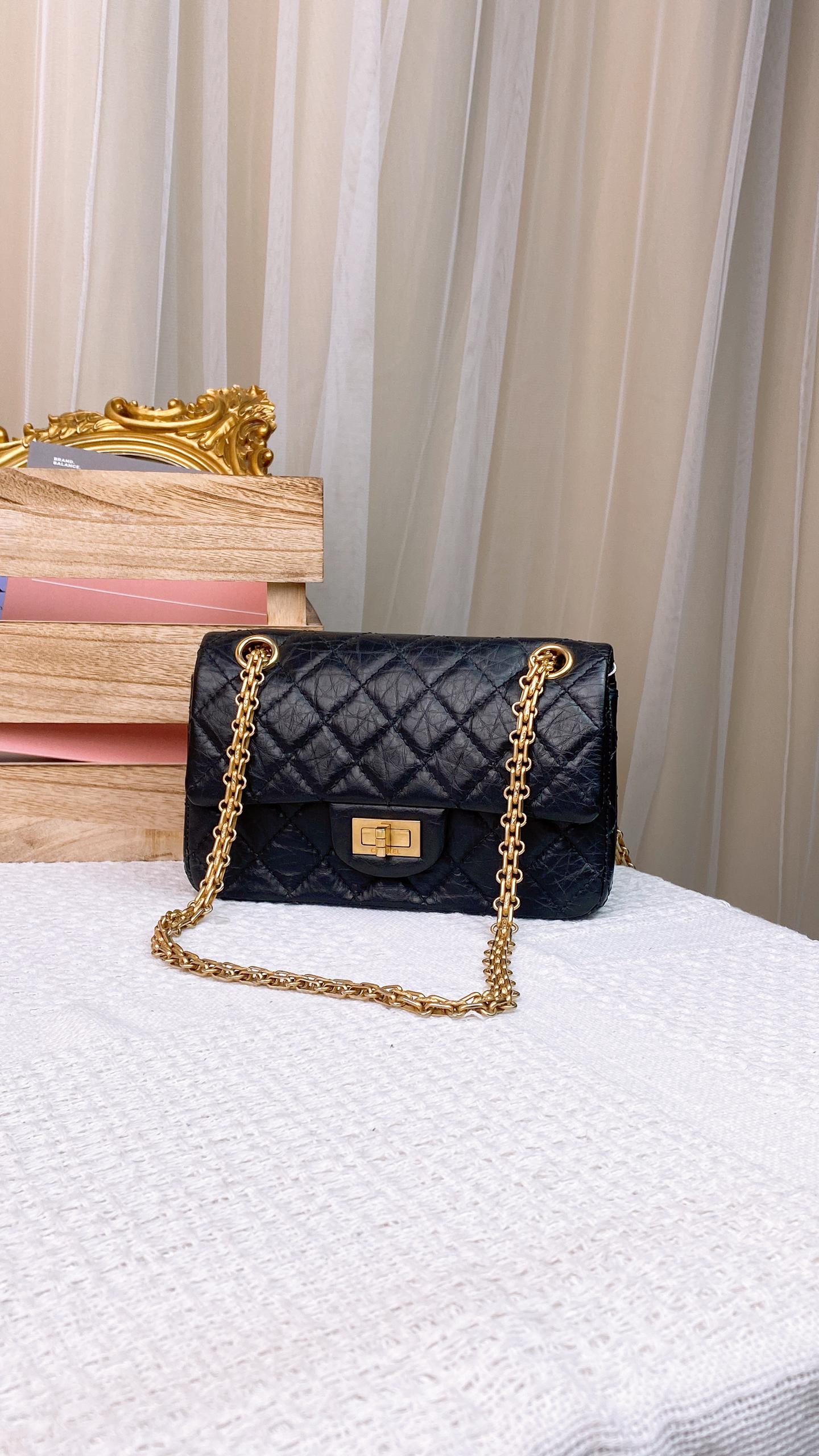 Chanel Black Aged Calfskin Mini 2.55 (GHW)