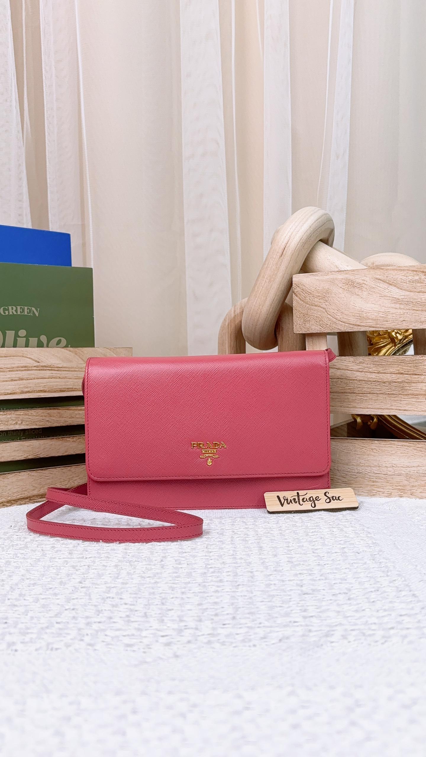 Prada Pink Saffiano Wallet on Strap