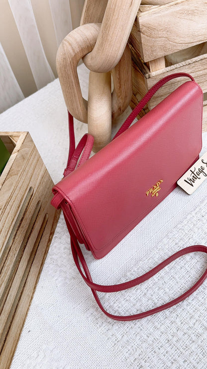 Prada Pink Saffiano Wallet on Strap