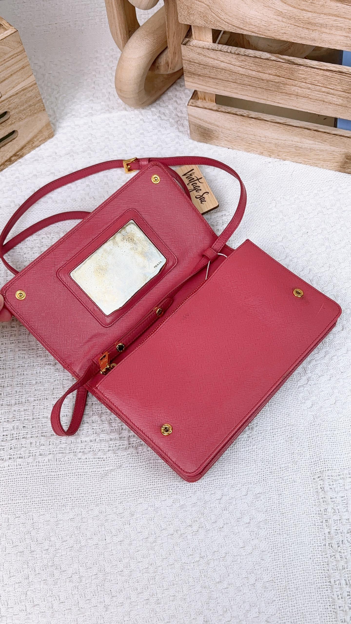 Prada Pink Saffiano Wallet on Strap